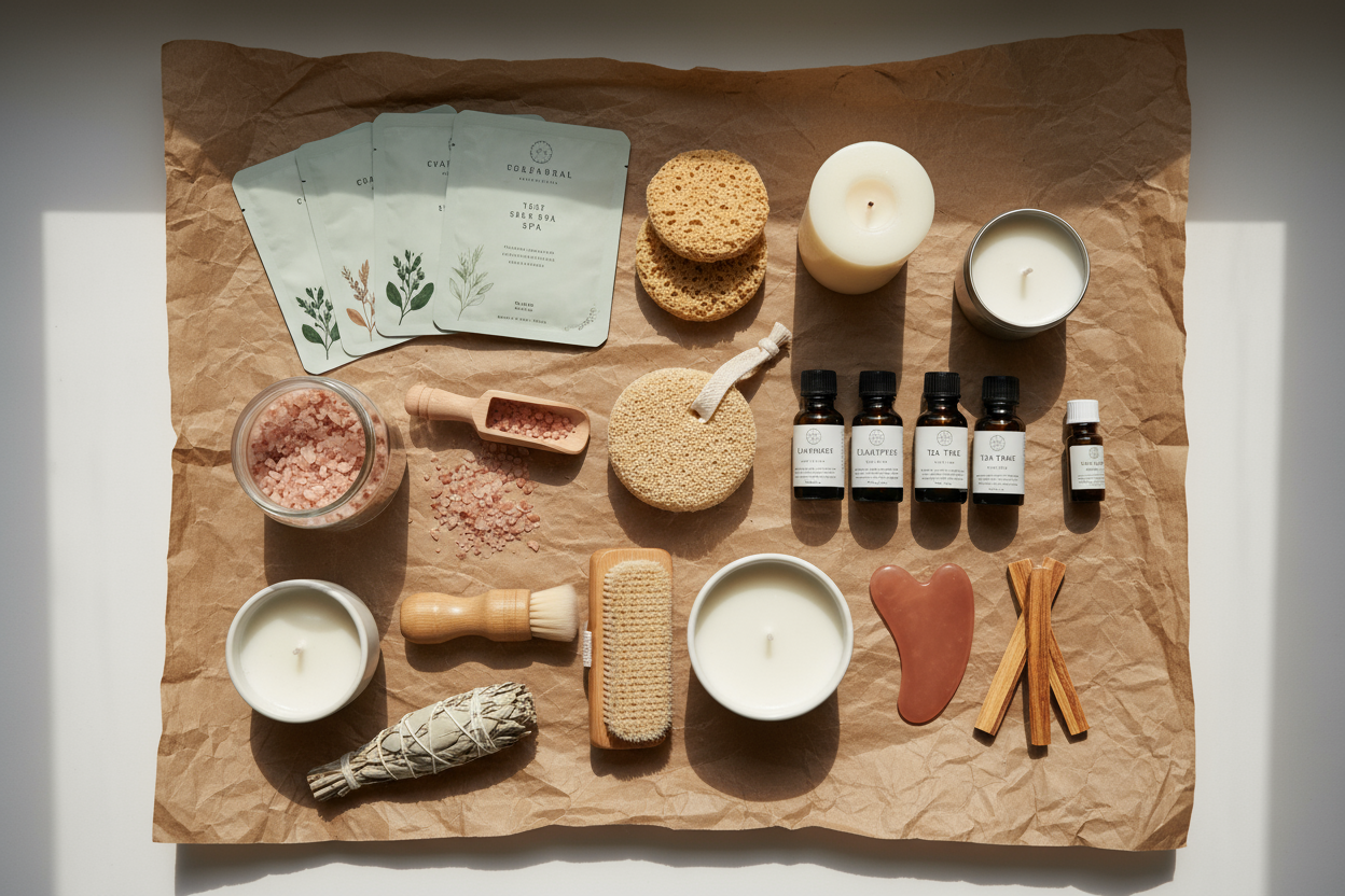 paper kraft and on top different self spa 